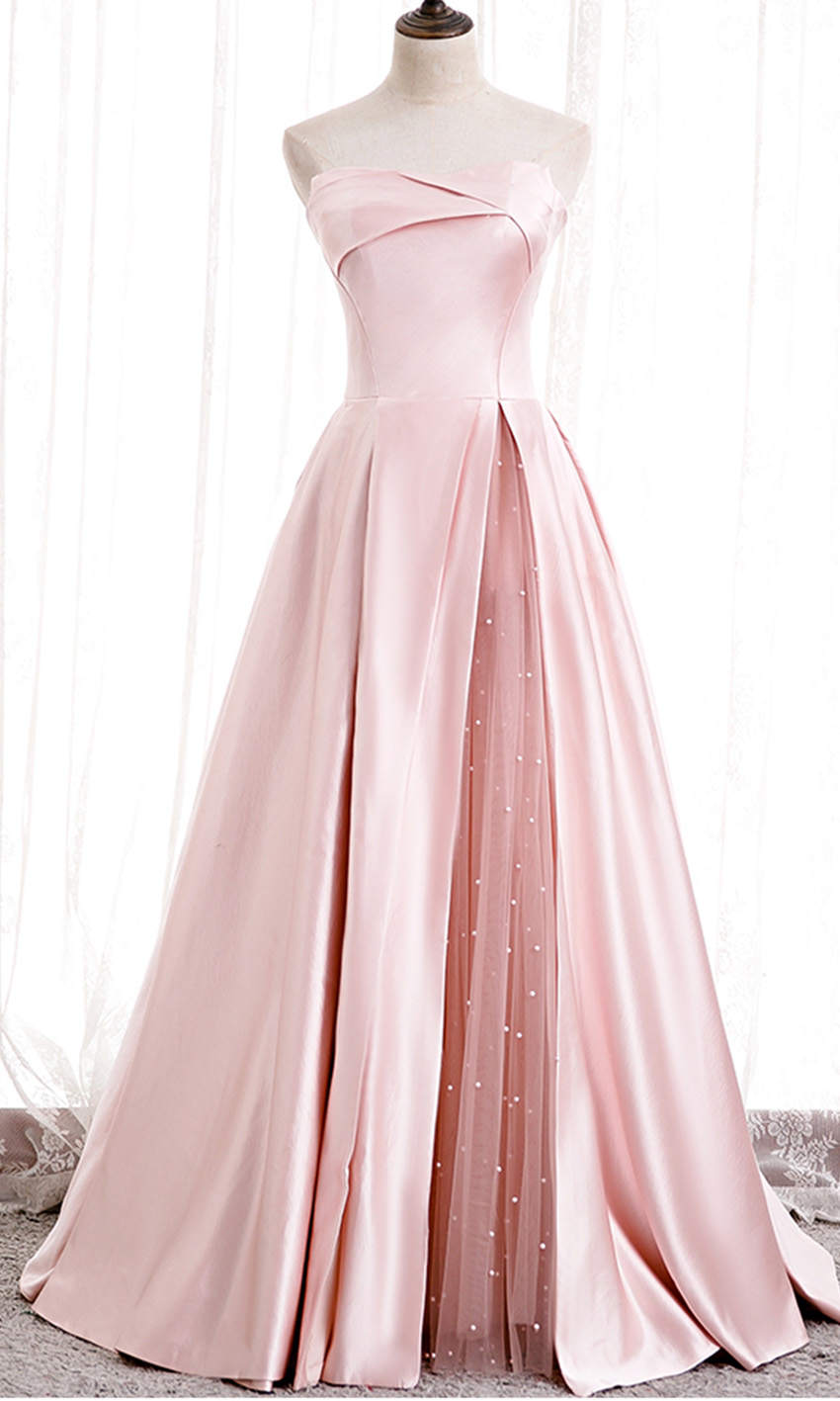 Pink Tulle and Satin Patchwork Strapless Prom Gowns P582 - promboutiqueonline