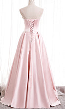 Load image into Gallery viewer, Pink Tulle and Satin Patchwork Strapless Prom Gowns P582
