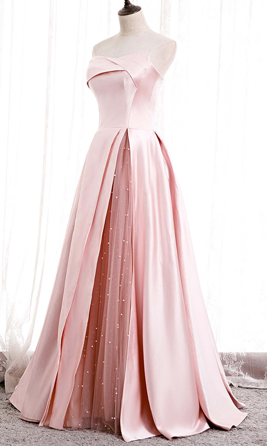 Pink Tulle and Satin Patchwork Strapless Prom Gowns P582 - promboutiqueonline