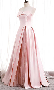 Pink Tulle and Satin Patchwork Strapless Prom Gowns P582