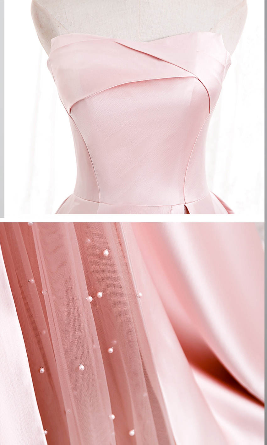 Pink Tulle and Satin Patchwork Strapless Prom Gowns P582 - promboutiqueonline
