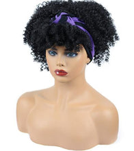 Load image into Gallery viewer, Afro Puff Kinky Curly Synthetic Short Headband Wigs with Turban Wrap For Black Women Heat Resistent