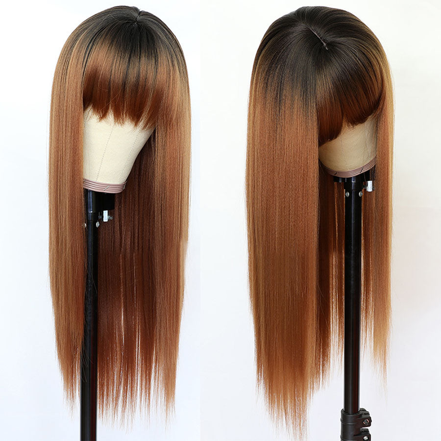 Long Straight Synthetic Hair Wig With Bangs for Women Colored Cheap Natural Look Wigs - promboutiqueonline