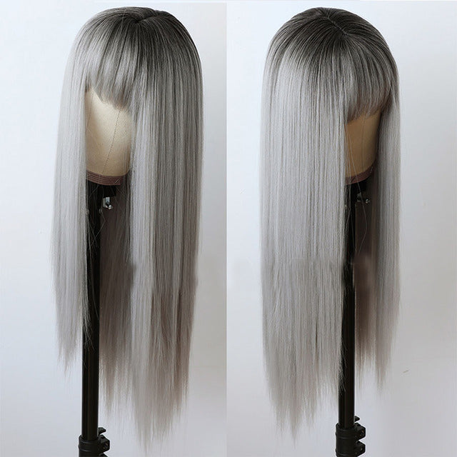 Long Straight Synthetic Hair Wig With Bangs for Women Colored Cheap Natural Look Wigs - promboutiqueonline