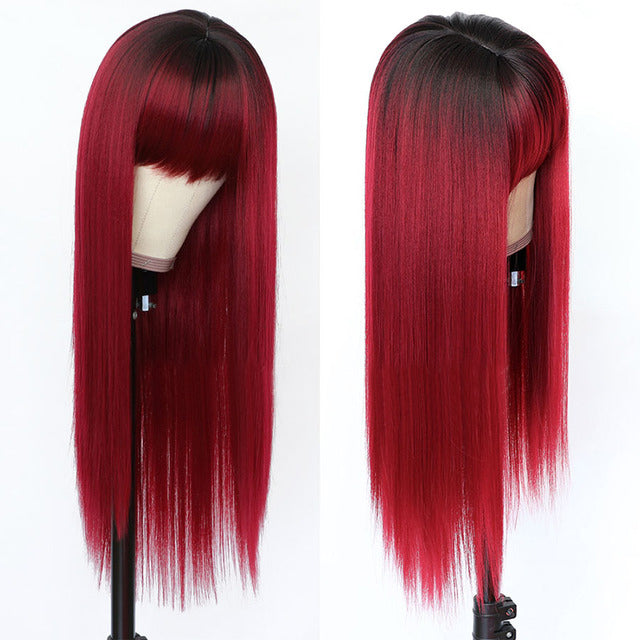 Long Straight Synthetic Hair Wig With Bangs for Women Colored Cheap Natural Look Wigs - promboutiqueonline