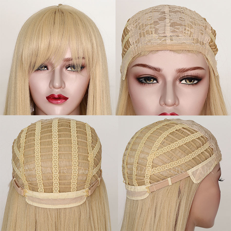 Long Straight Synthetic Hair Wig With Bangs for Women Colored Cheap Natural Look Wigs - promboutiqueonline