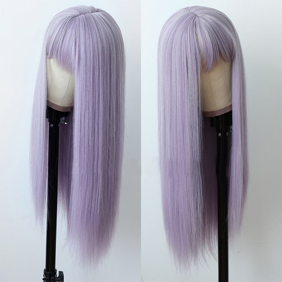 Long Straight Synthetic Hair Wig With Bangs for Women Colored Cheap Natural Look Wigs - promboutiqueonline
