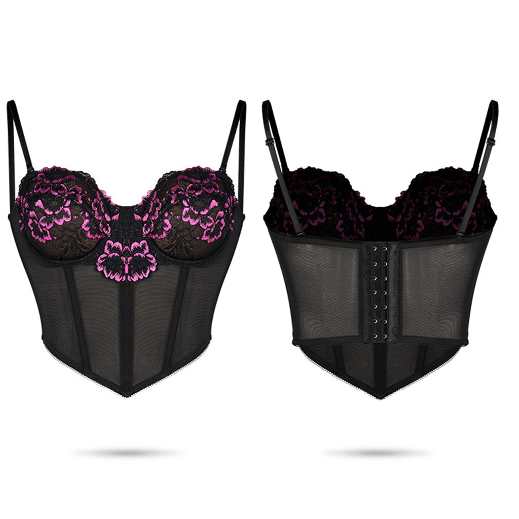 Flower Appliqued Lace Bustier Corset Party Bralet Crop Top - promboutiqueonline