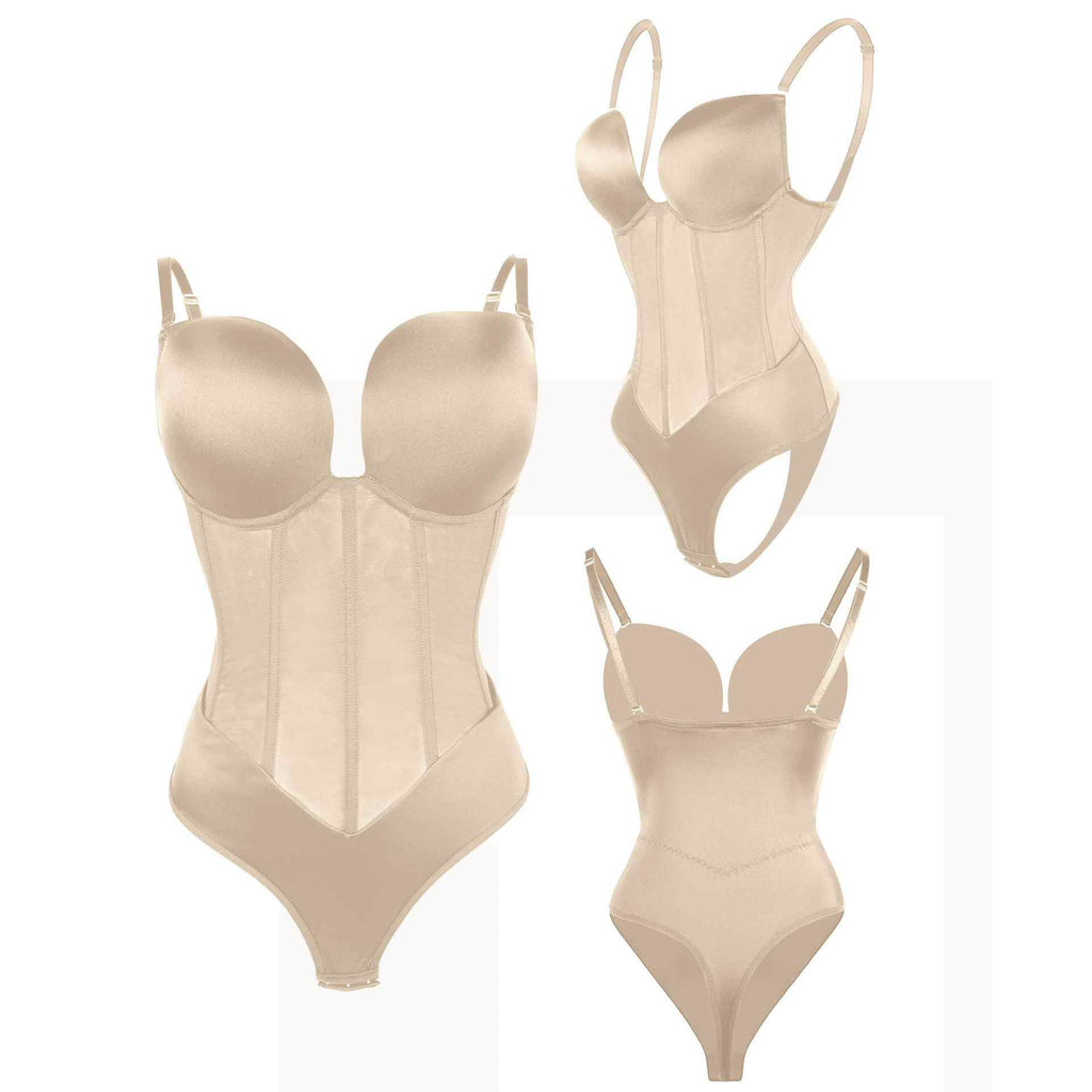 Womens Mesh 5 Glue Bones Bodysuit Shapewear Push Up Tank Corset with Adjustable Buckle - promboutiqueonline