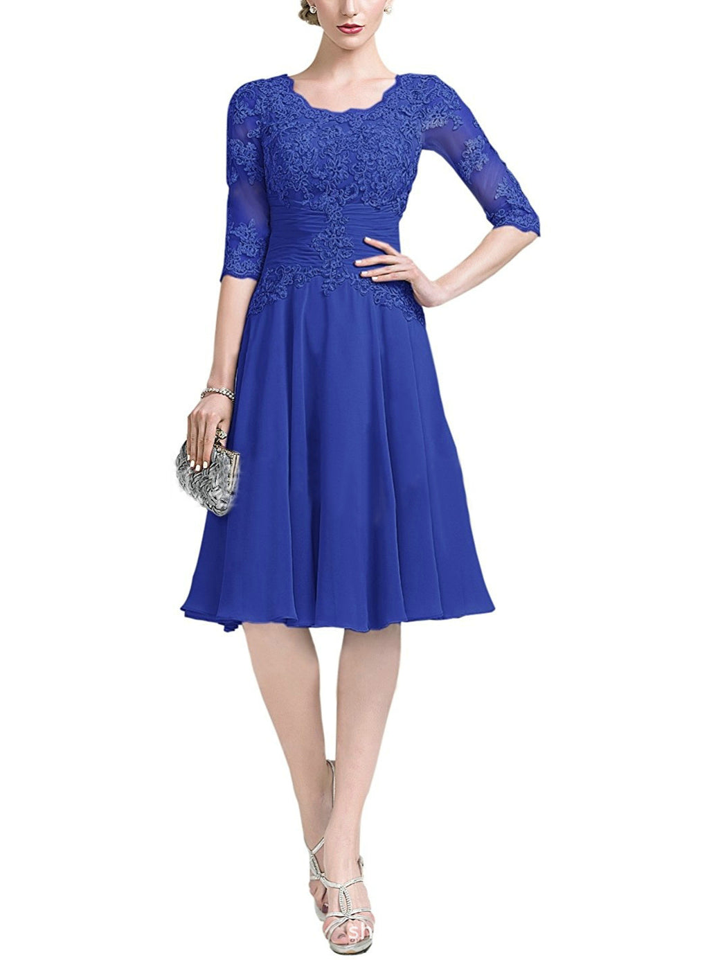 Tea Length Floral Lace Mother of The Bride Dress with Half Sleeves Custom Size - promboutiqueonline