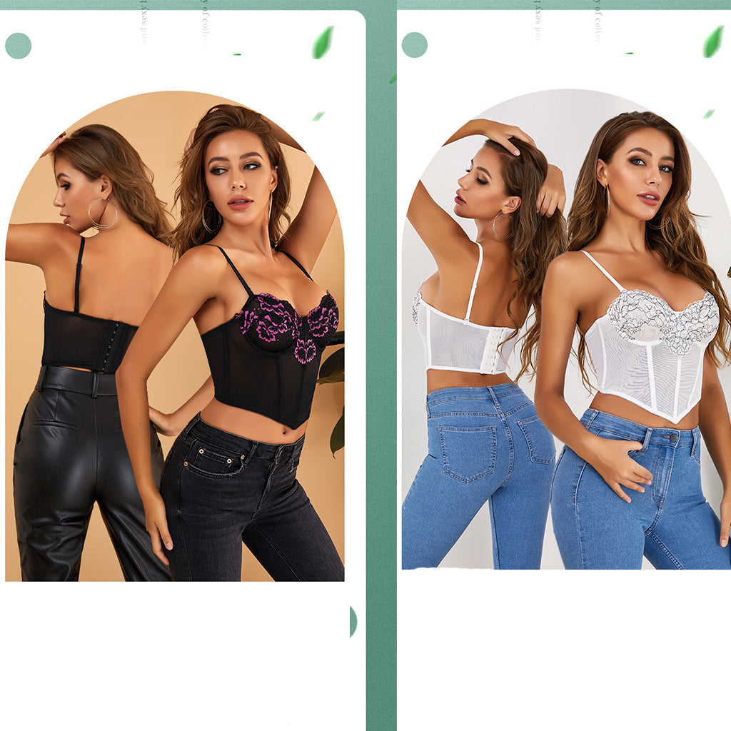Flower Appliqued Lace Bustier Corset Party Bralet Crop Top - promboutiqueonline