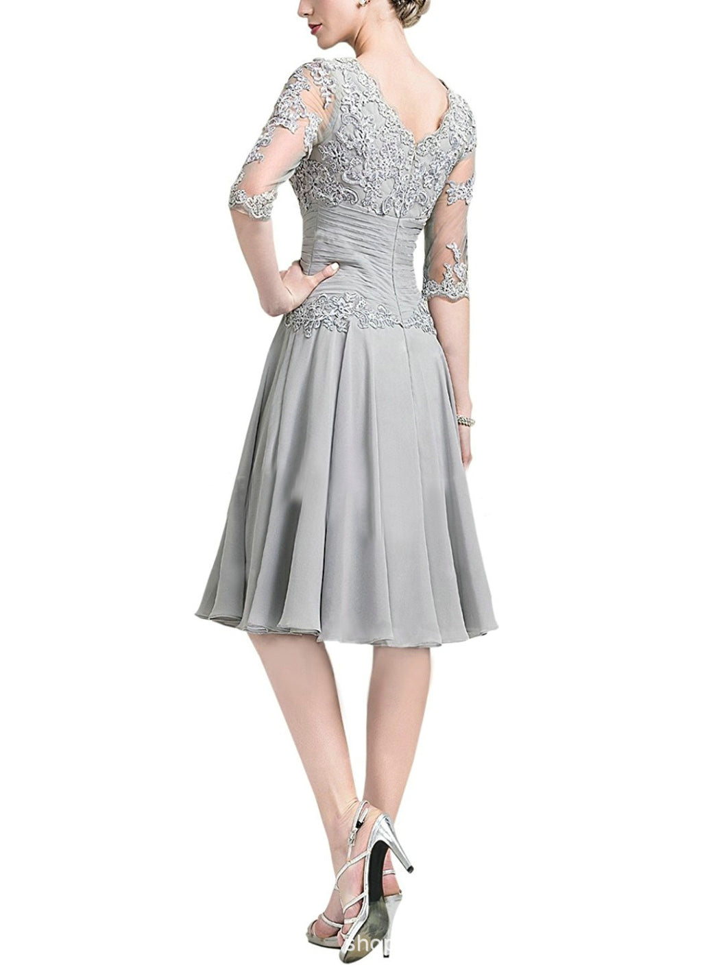 Tea Length Floral Lace Mother of The Bride Dress with Half Sleeves Custom Size - promboutiqueonline