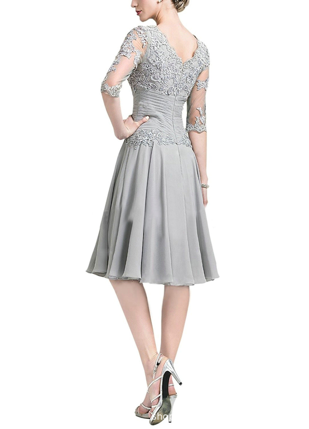 Tea Length Floral Lace Mother of The Bride Dress with Half Sleeves Custom Size - promboutiqueonline