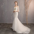 Appliqued Off Shoulder Mermaid Wedding Gowns with Half Sleeves - promboutiqueonline
