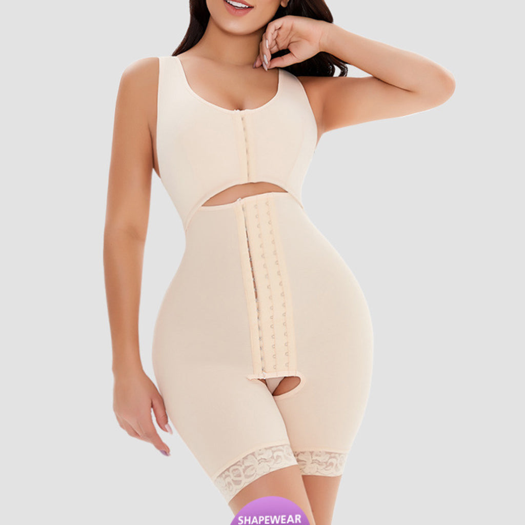 Plus Size Hooked Full-body Bodysuit Shapwear with Lace Trim - promboutiqueonline