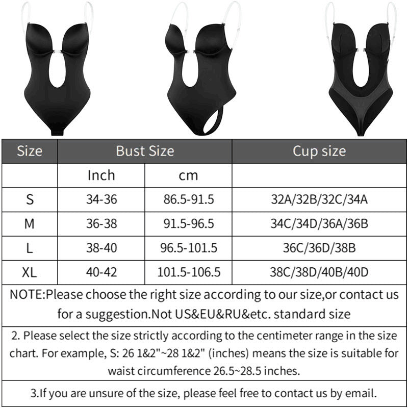 Low Plunging Bodysuit Shapewear with Big U Open Back Womens Bust Lifter Body Shaper - promboutiqueonline