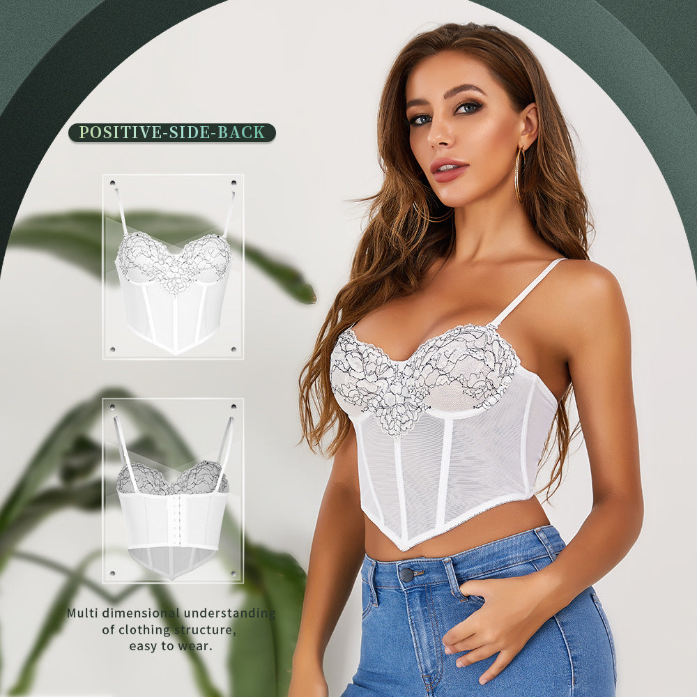 Flower Appliqued Lace Bustier Corset Party Bralet Crop Top - promboutiqueonline
