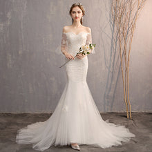 Load image into Gallery viewer, Appliqued Off Shoulder Mermaid Wedding Gowns with Half Sleeves