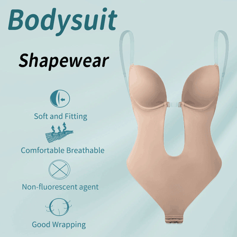 Low Plunging Bodysuit Shapewear with Big U Open Back Womens Bust Lifter Body Shaper - promboutiqueonline