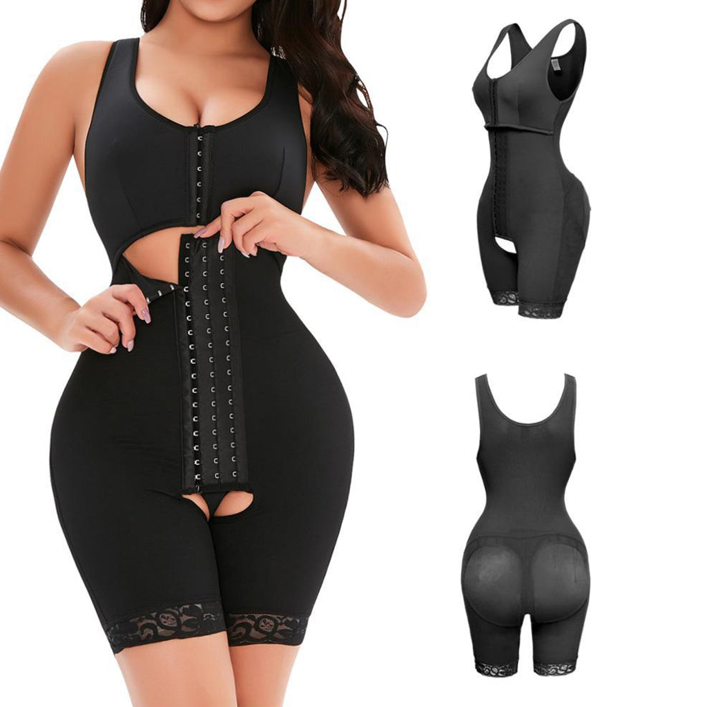 Plus Size Hooked Full-body Bodysuit Shapwear with Lace Trim - promboutiqueonline