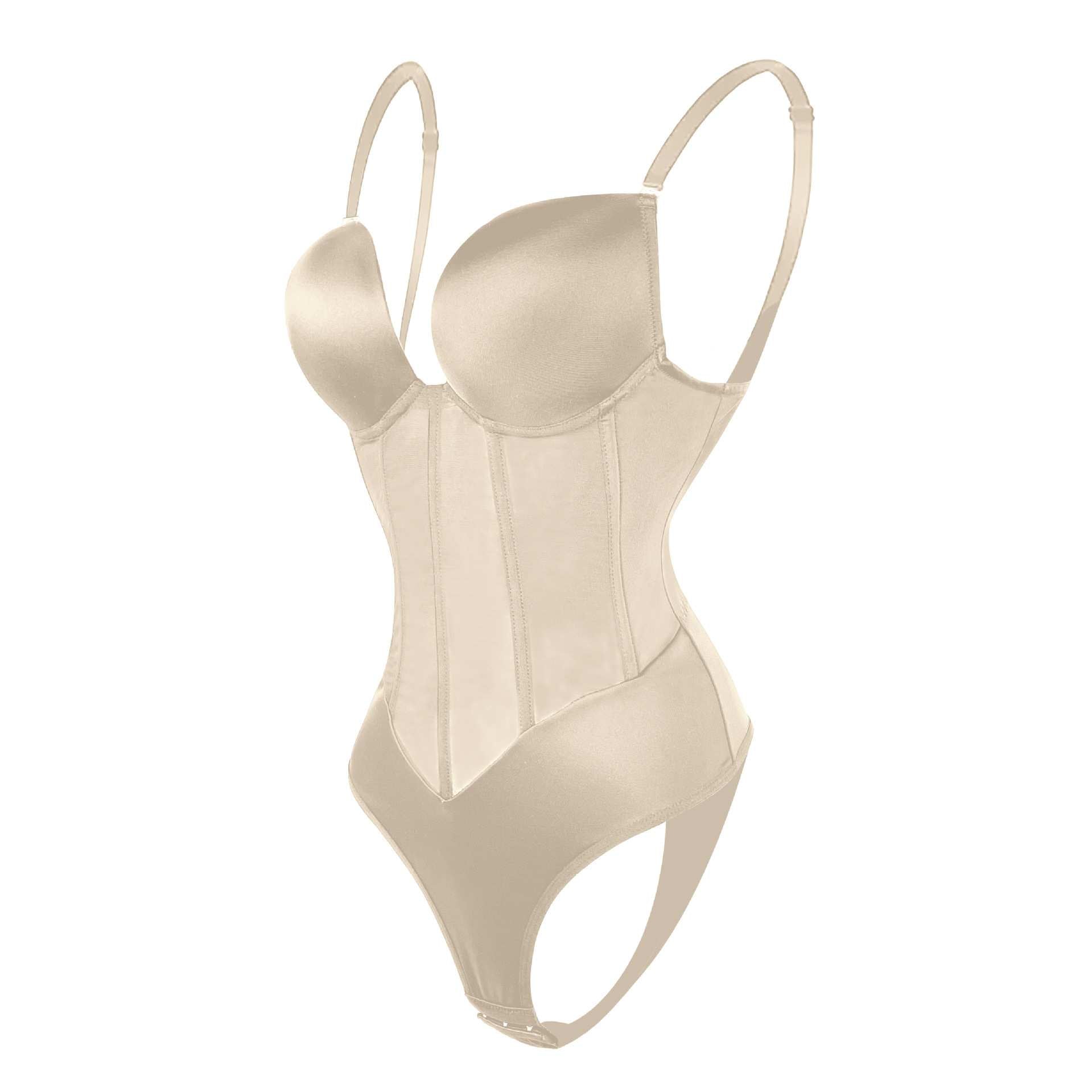 Womens Mesh 5 Glue Bones Bodysuit Shapewear Push Up Tank Corset with Adjustable Buckle - promboutiqueonline