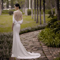 Button Detailed Back Mermaid Satin Wedding Dresses with Drap Sleeves - promboutiqueonline