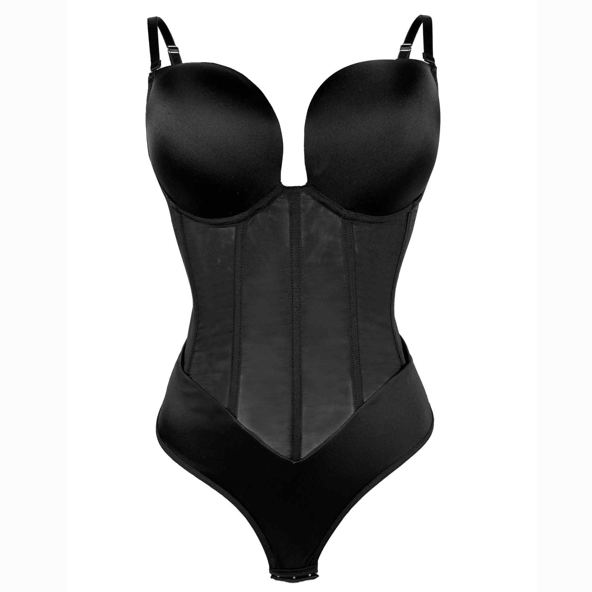 Womens Mesh 5 Glue Bones Bodysuit Shapewear Push Up Tank Corset with Adjustable Buckle - promboutiqueonline