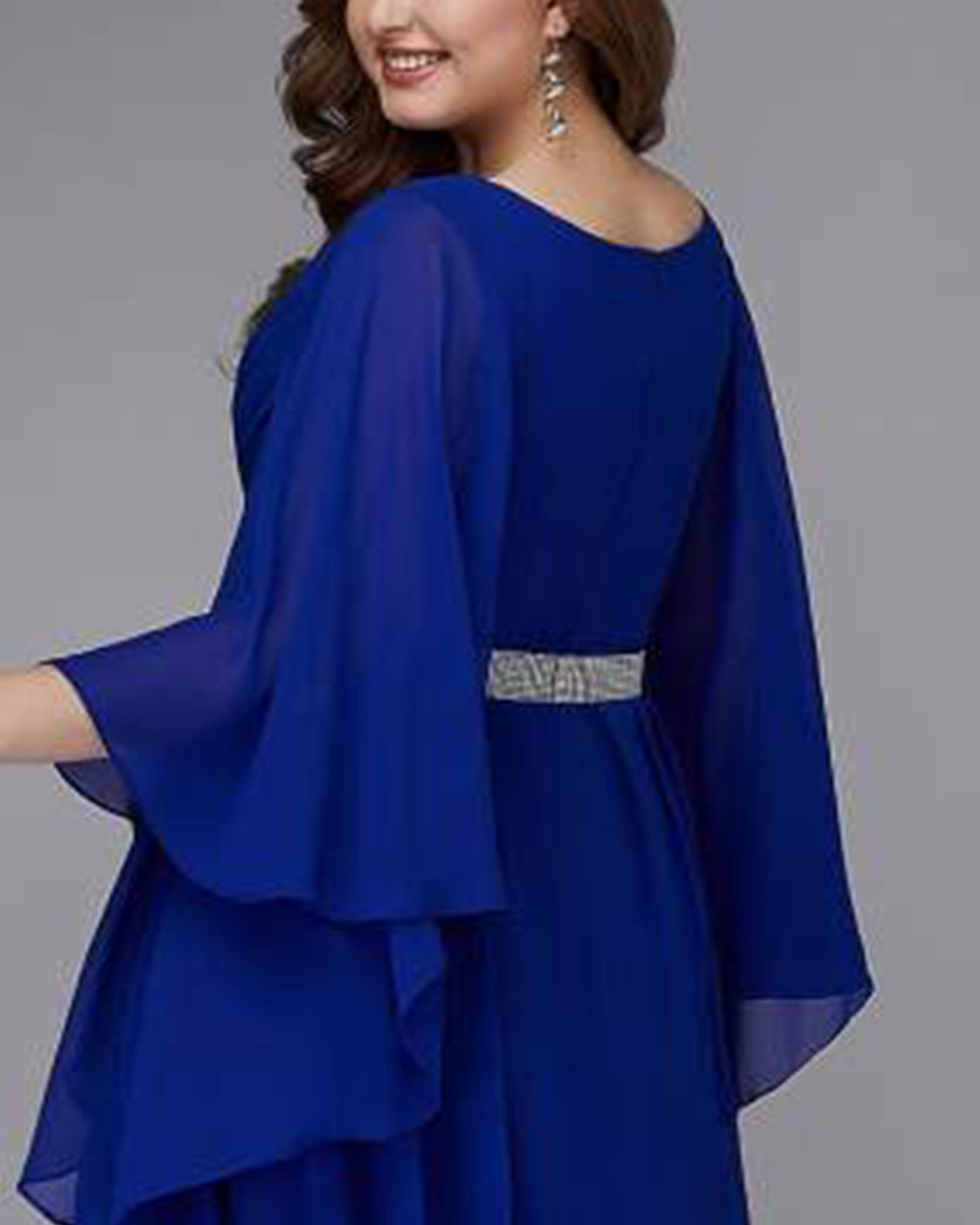 Royal Blue Chiffon Mother of the Bride Dresses with Angel Sleeves - promboutiqueonline