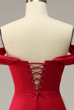 Load image into Gallery viewer, Convertible Red Bustier Mermaid Prom Dresses Strappy Tie Up Back