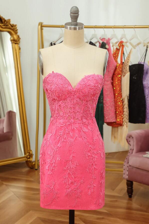 Lavender Appliqued Sheer Corset Short Tight Prom Dresses P620 - promboutiqueonline