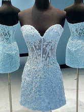 Load image into Gallery viewer, Lavender Appliqued Sheer Corset Short Tight Prom Dresses P620