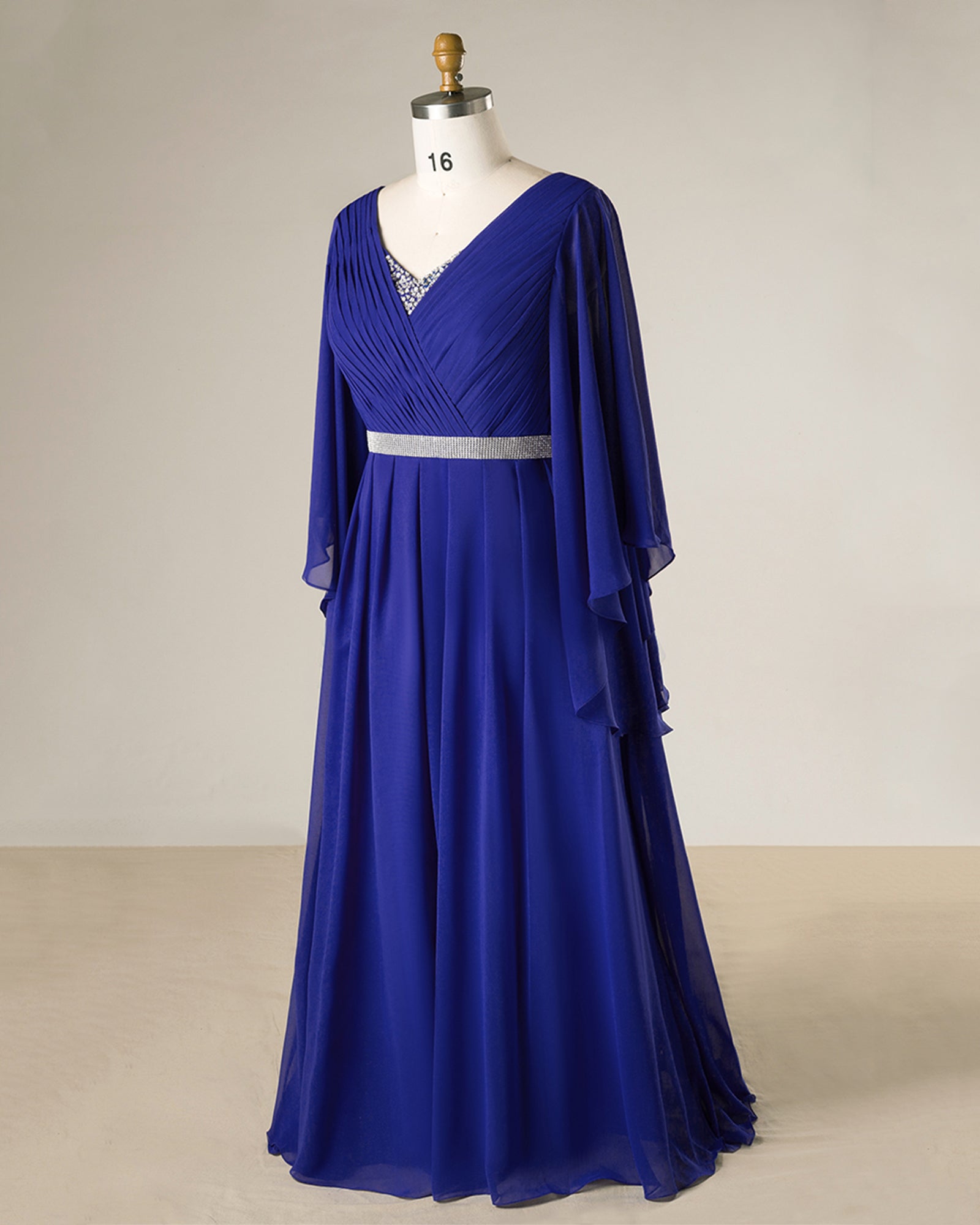 Royal Blue Chiffon Mother of the Bride Dresses with Angel Sleeves - promboutiqueonline