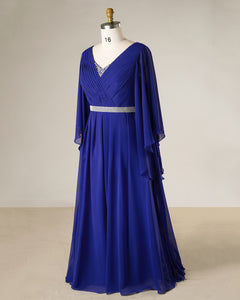 Royal Blue Chiffon Mother of the Bride Dresses with Angel Sleeves