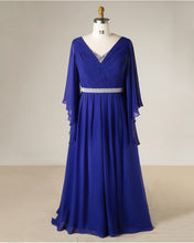 Load image into Gallery viewer, Royal Blue Chiffon Mother of the Bride Dresses with Angel Sleeves