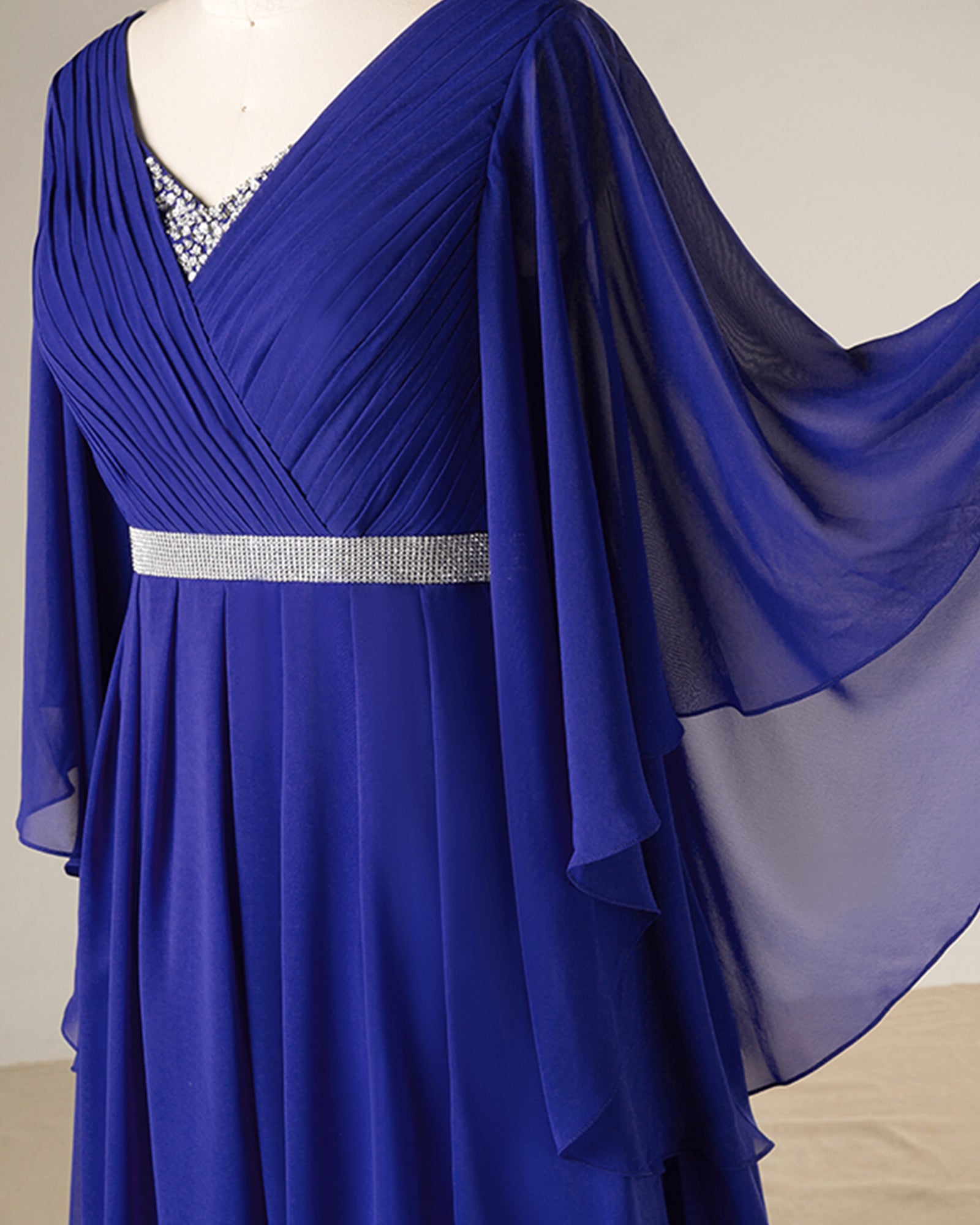 Royal Blue Chiffon Mother of the Bride Dresses with Angel Sleeves - promboutiqueonline