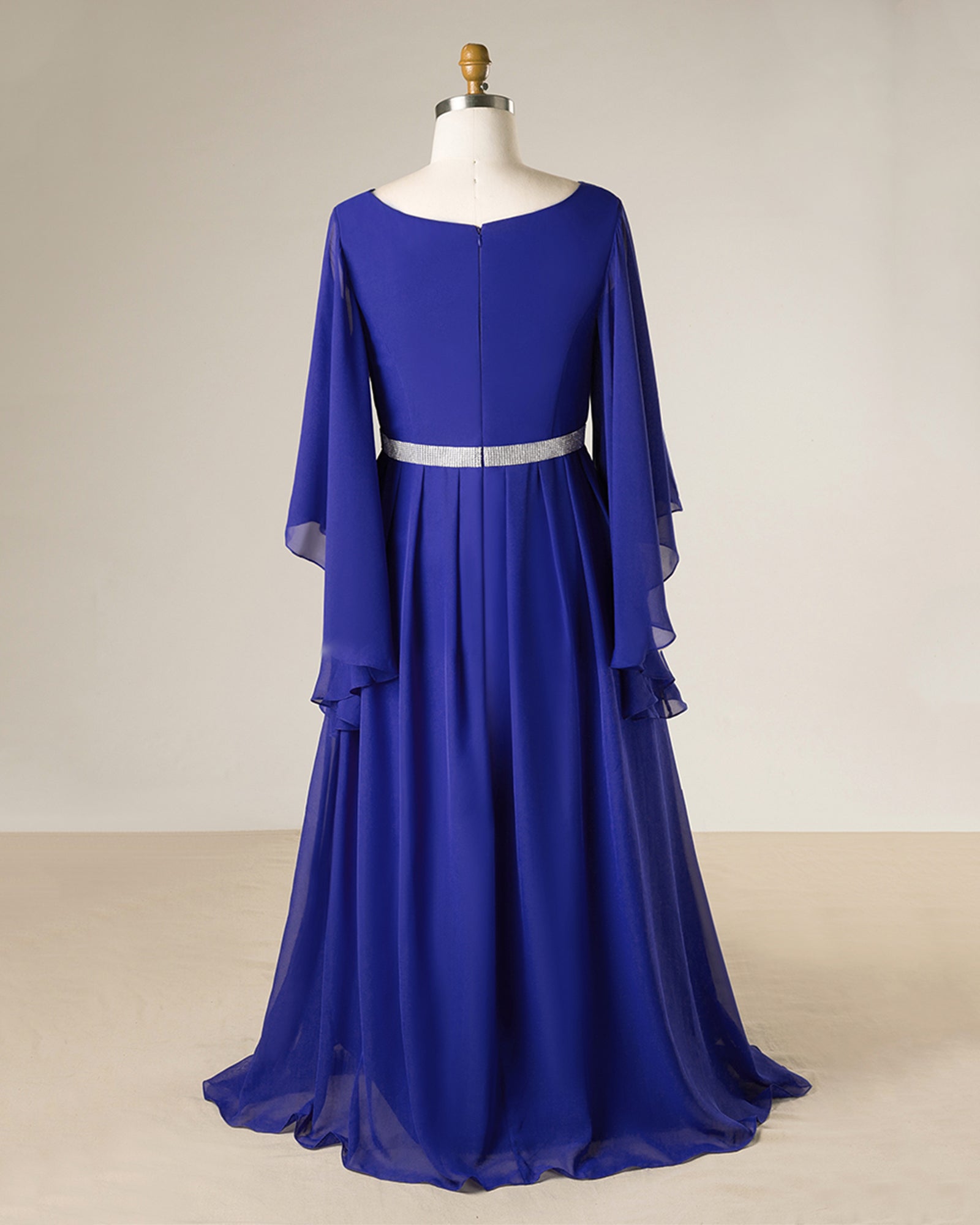 Royal Blue Chiffon Mother of the Bride Dresses with Angel Sleeves - promboutiqueonline