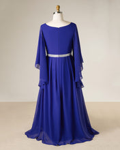 Load image into Gallery viewer, Royal Blue Chiffon Mother of the Bride Dresses with Angel Sleeves