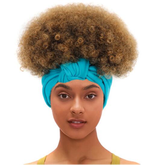 Afro Puff Kinky Curly Synthetic Short Headband Wigs with Turban Wrap For Black Women Heat Resistent - promboutiqueonline