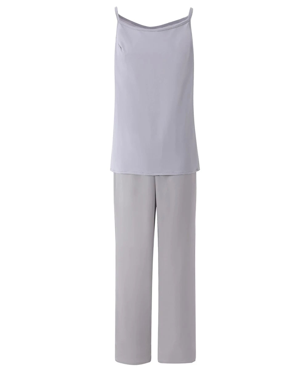 Formal Grey Mother of the Bride Dress 3PCS Pantsuits with Lace Long Sleeves Jacket - promboutiqueonline
