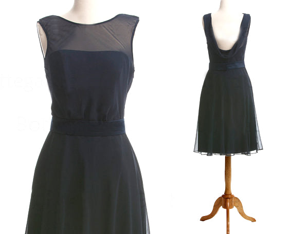 Dark Navy Chiffon Short MOB MOG Dresses with Cowl Back - promboutiqueonline
