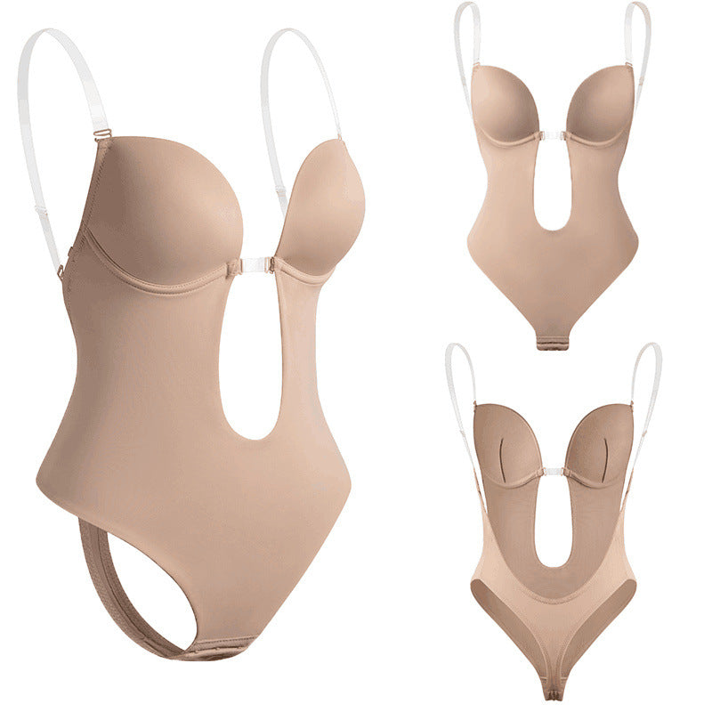 Low Plunging Bodysuit Shapewear with Big U Open Back Womens Bust Lifter Body Shaper - promboutiqueonline