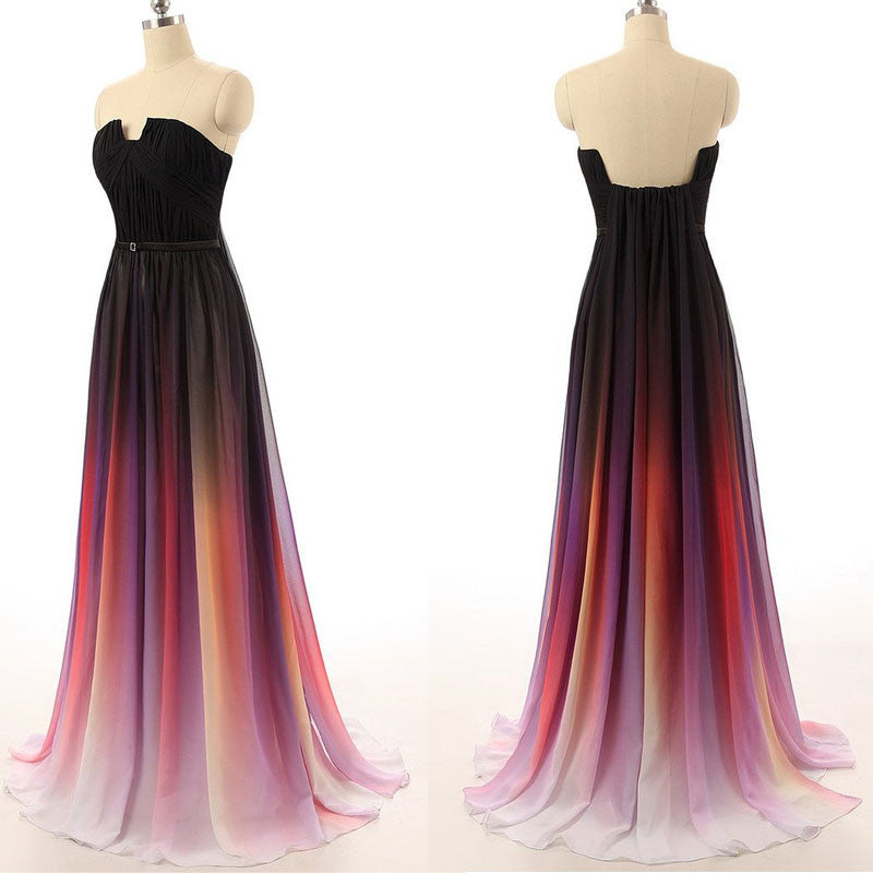 Flowy Ombre Purple Cape U Neck Long Prom Dresses P421 - promboutiqueonline