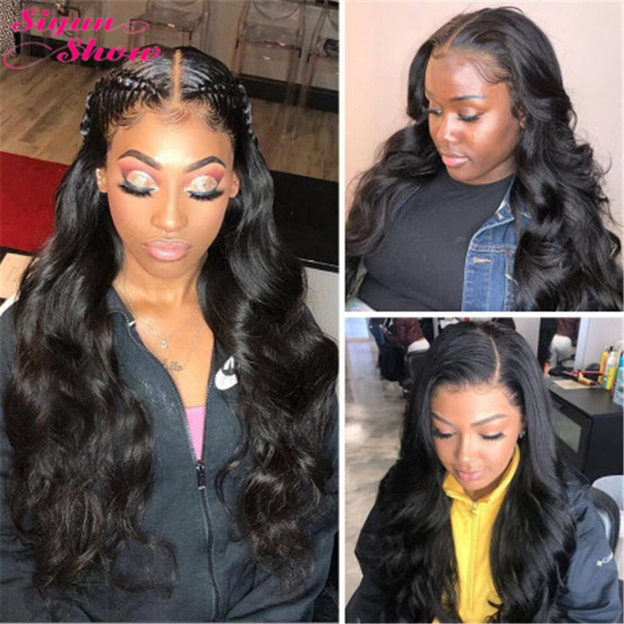250 Density Frontal HD Transparent Lace Wigs Body Wave Lace Front Human Hair Wigs Black Natural Body Wave Wig - promboutiqueonline