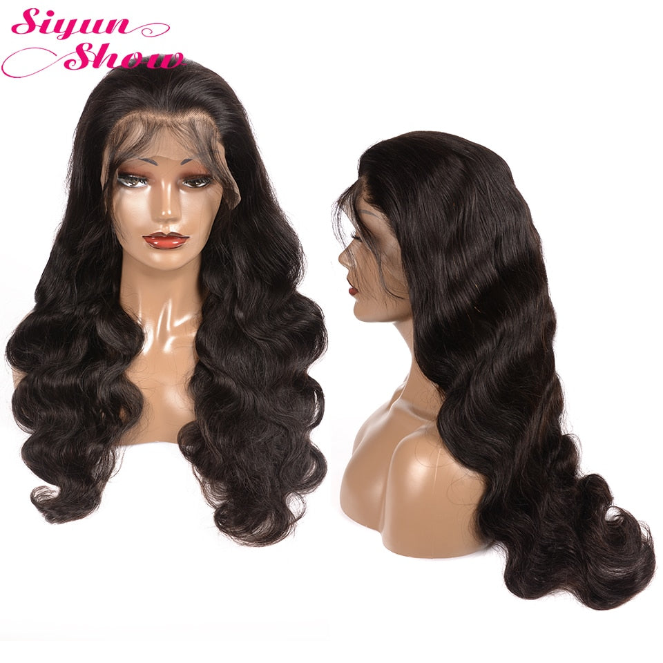 250 Density Frontal HD Transparent Lace Wigs Body Wave Lace Front Human Hair Wigs Black Natural Body Wave Wig - promboutiqueonline