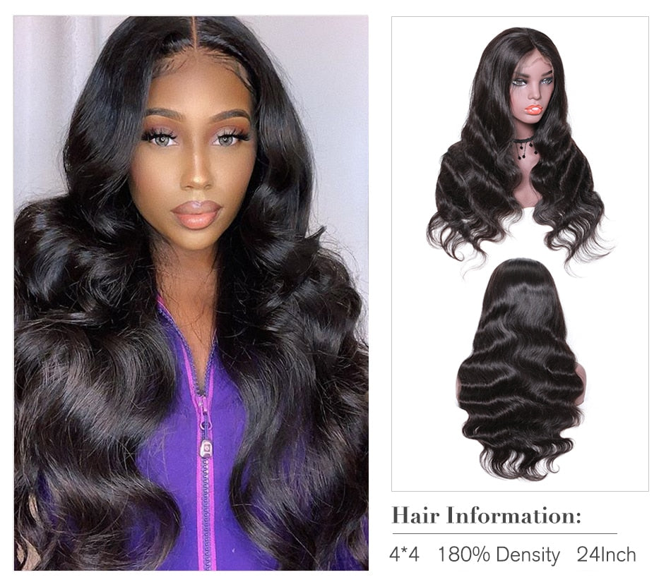 Long Body Wave Wigs 4x4 Inch Closure Wig Density 180% And 150% Natural Lace Wig With Pre-Plucked Natural Hairline - promboutiqueonline