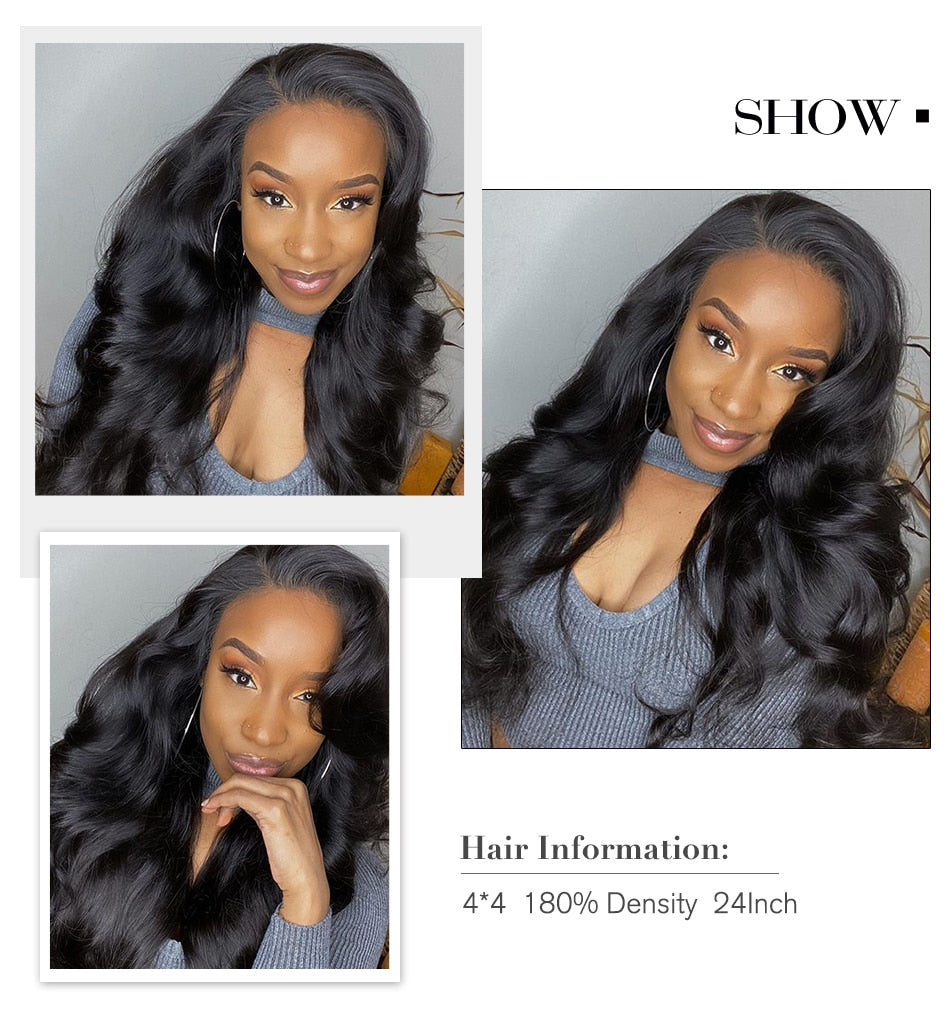 Long Body Wave Wigs 4x4 Inch Closure Wig Density 180% And 150% Natural Lace Wig With Pre-Plucked Natural Hairline - promboutiqueonline