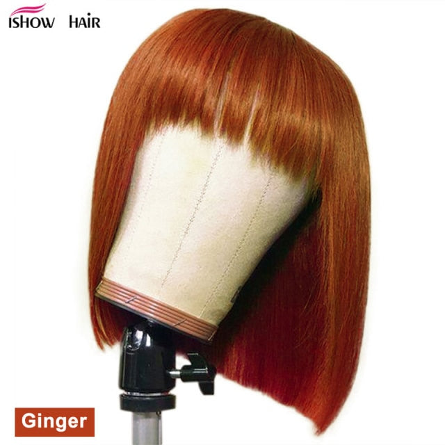Short Straight Bob Wigs with Bang for Black Women Dyeable 100% Human Hair wigs - promboutiqueonline
