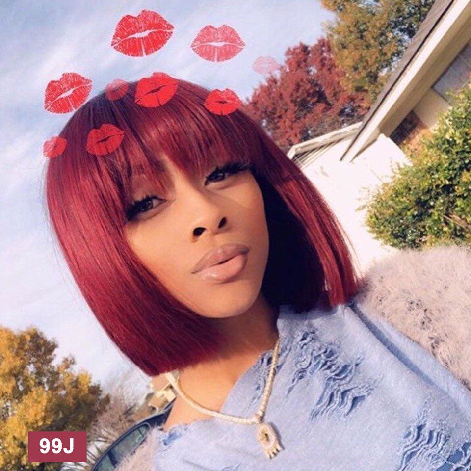 Short Straight Bob Wigs with Bang for Black Women Dyeable 100% Human Hair wigs - promboutiqueonline