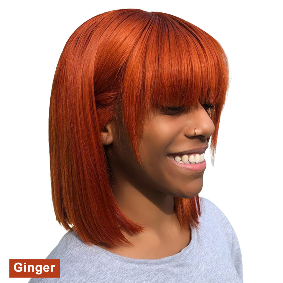Short Straight Bob Wigs with Bang for Black Women Dyeable 100% Human Hair wigs - promboutiqueonline