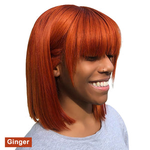 Short Straight Bob Wigs with Bang for Black Women Dyeable 100% Human Hair wigs